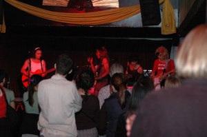 Lipstick Conspiracy, at Eli's Mile High Club, Oakland, CA. Sarafina, Emme, Shawna, Tori and Marilyn.  Photo by Shausta.